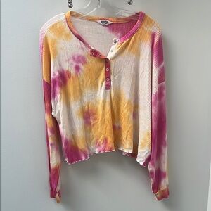 BB Dakota by Steve Madden Gold and Pink Long Sleeve Crop Polo Shirt